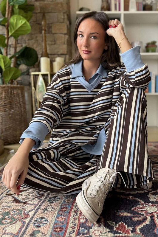Marlowe Stripe Sweatshirt Chocolate